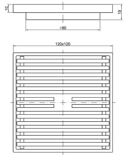 100mm (120mm or 120x90mm)  Square  Chrome Linear Floor Waste - PeakReno