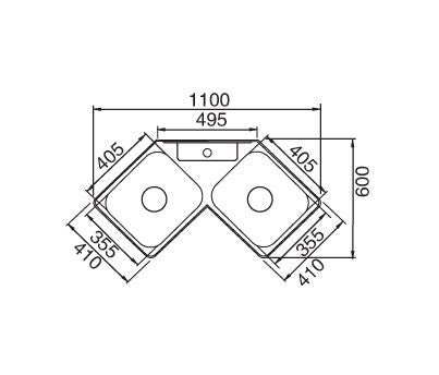 1100mm Corner Double Bowl Stainless Steel Inset Kitchen Sink - PeakReno