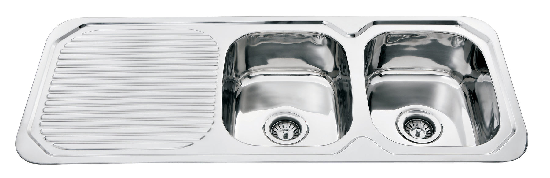 1180mm Stainless Steel Chrome Finish Double Bowl Inset Kitchen Sink - PeakReno