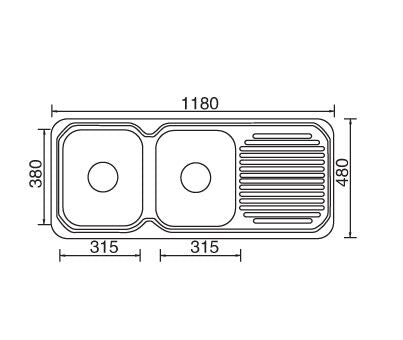 1180mm Stainless Steel Chrome Finish Double Bowl Inset Kitchen Sink - PeakReno