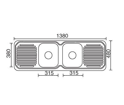 1380mm Stainless Steel Chrome Finish Double Bowl Inset Kitchen Sink - PeakReno