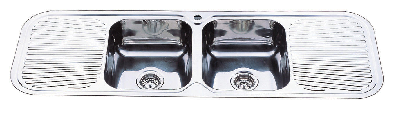 1500mm Stainless Steel Chrome Finish Double Bowl Inset Kitchen Sink - PeakReno