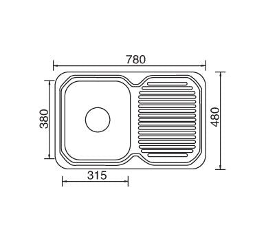 780mm x 480mm Polished Stainless Steel Single Bowl Inset Kitchen Sink - PeakReno