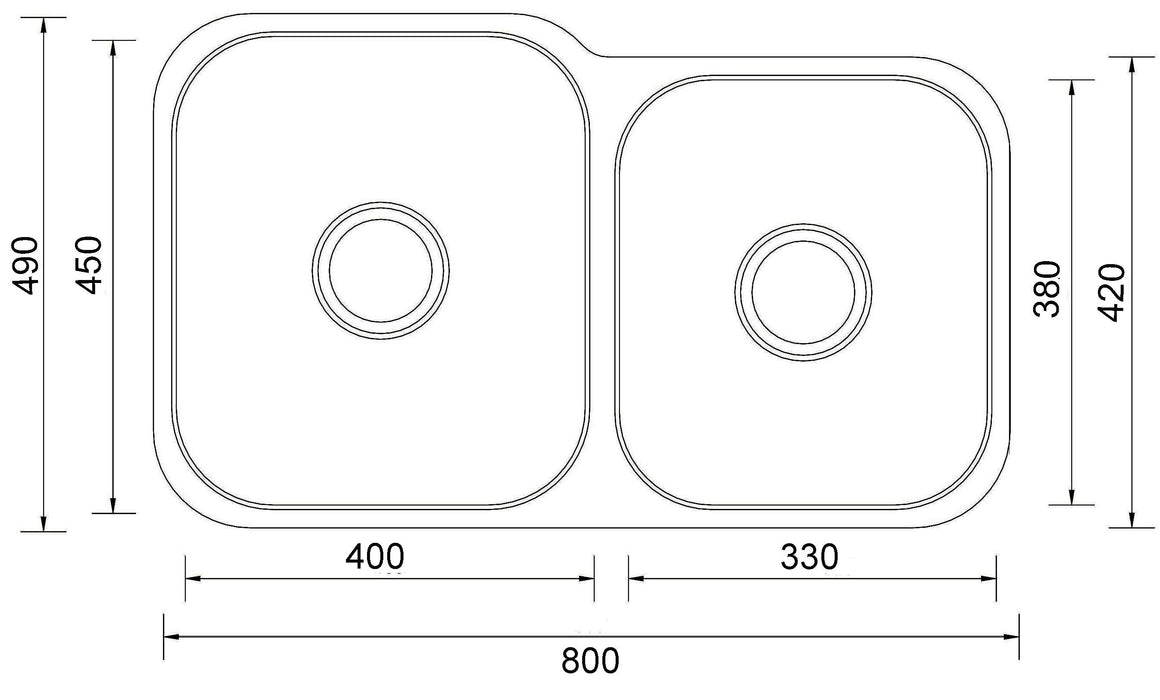 800mm x 490mm Stainless Steel Double Bowl Undermount Kitchen Sink - PeakReno