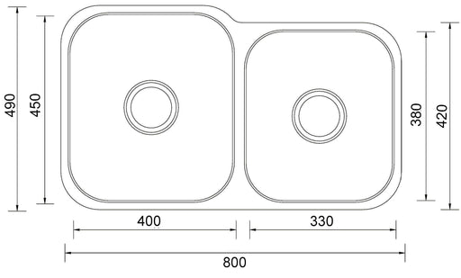 800mm x 490mm Stainless Steel Double Bowl Undermount Kitchen Sink - PeakReno