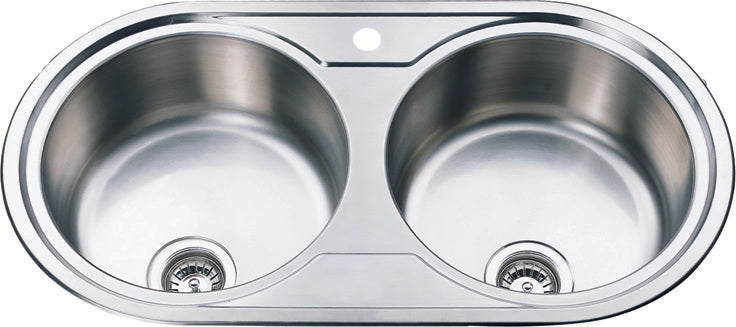 920mm Round Double Bowl Stainless Steel Inset Kitchen Sink - PeakReno