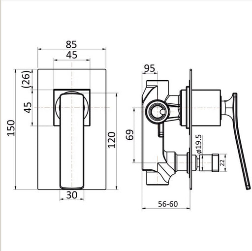 Aiko Shower & Bath Mixer Diverter - PeakReno