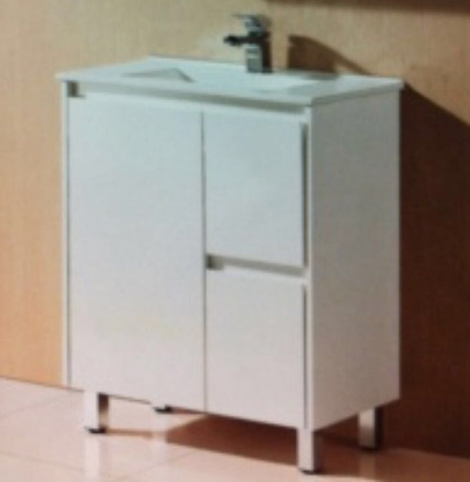 Bliss 600mm Slimline White Polyurethane Vanity With Ceramic Basin - PeakReno