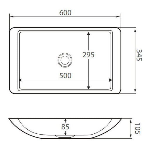 Bliss Soild Surface 600x300mm Matt White Above Counter Basin - PeakReno