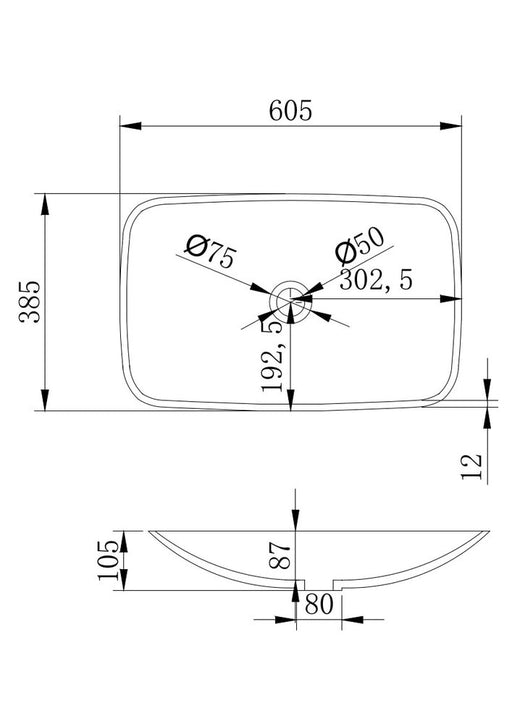 Bliss Soild Surface 600mm Rectangular Above Counter Basin - PeakReno