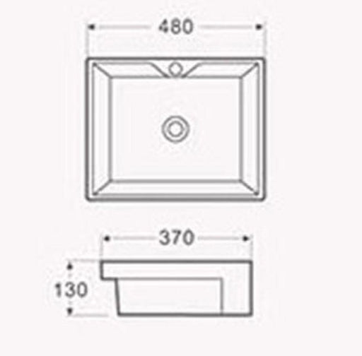 Bliss Rectangular 480mm Semi-recessed Basin ( With Single Tap Hole) - PeakReno