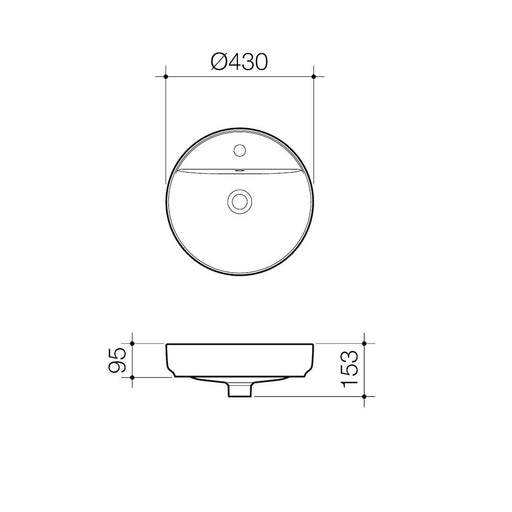 Caroma  Sculptural round Inset Basin 1 Taphole 430mm - PeakReno