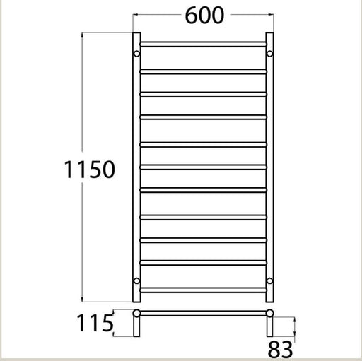 Classic 1150 x 600mm Round Heated Towel Rail - PeakReno