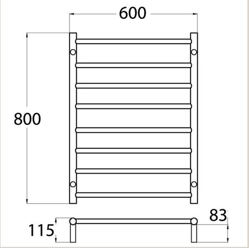 Classic 800 x 600mm Round Heated Towel Rail - PeakReno