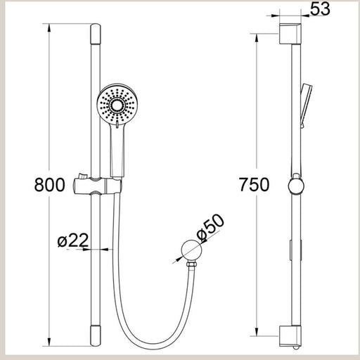 Classic 80cms 3 functions Round Sliding Shower Rail Set - PeakReno