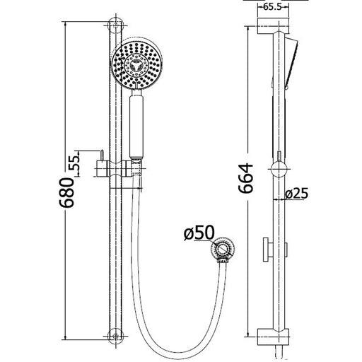 Classic 4 functions Round Sliding Shower Rail Set - PeakReno