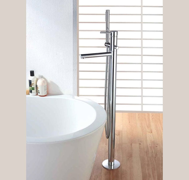 Classic Round Floor Standing Bath Mixer With Hand Shower - PeakReno