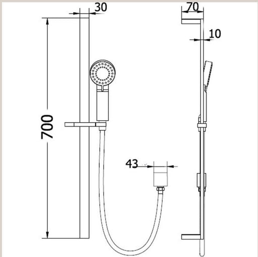 Classic Square 60cms 3 functions Round Sliding Shower Rail Set - PeakReno