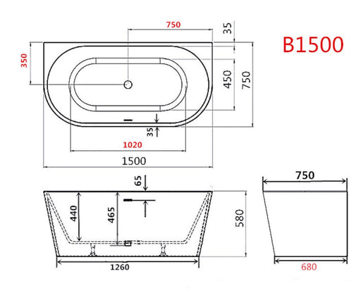 Coogee 1700mm Freestanding Bath - PeakReno