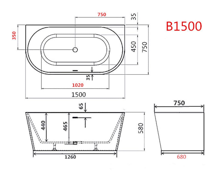 Coogee 1500mm Freestanding Bath - PeakReno