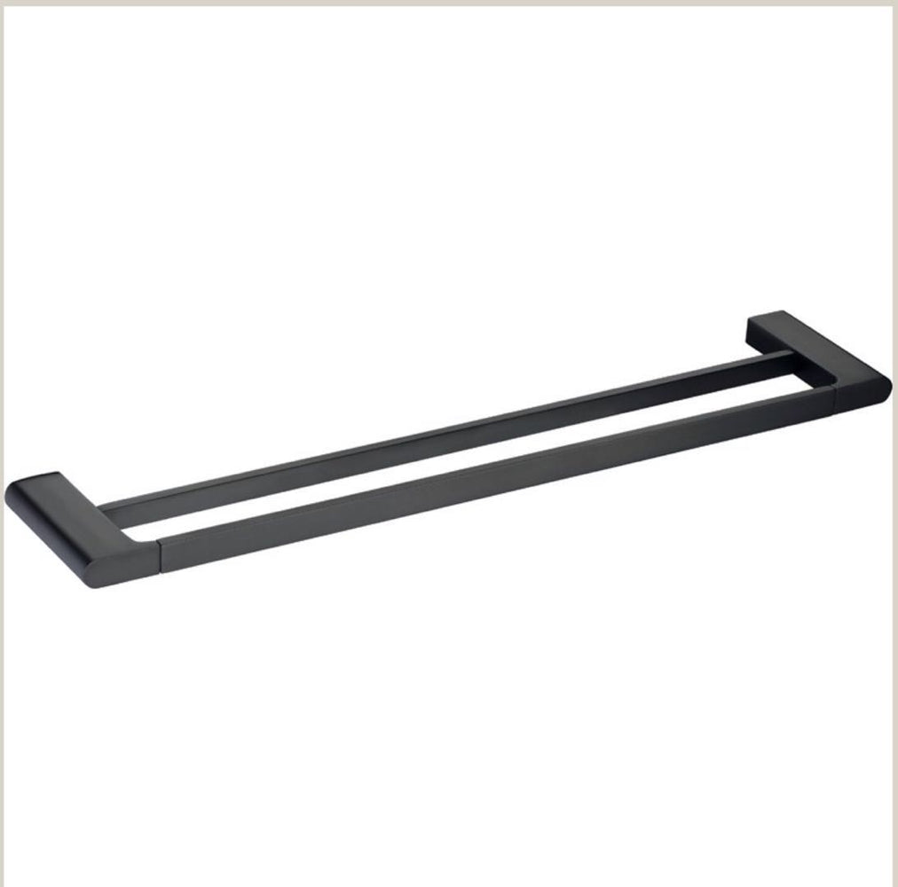 Cora 600mm Matt Black Double Towel Rail - PeakReno