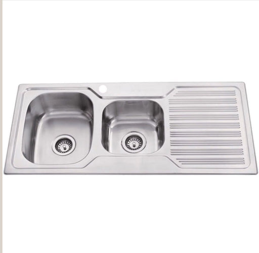 Elite 1080mm Polished Stainless Steel Double Bowl Inset Kitchen Sink - PeakReno