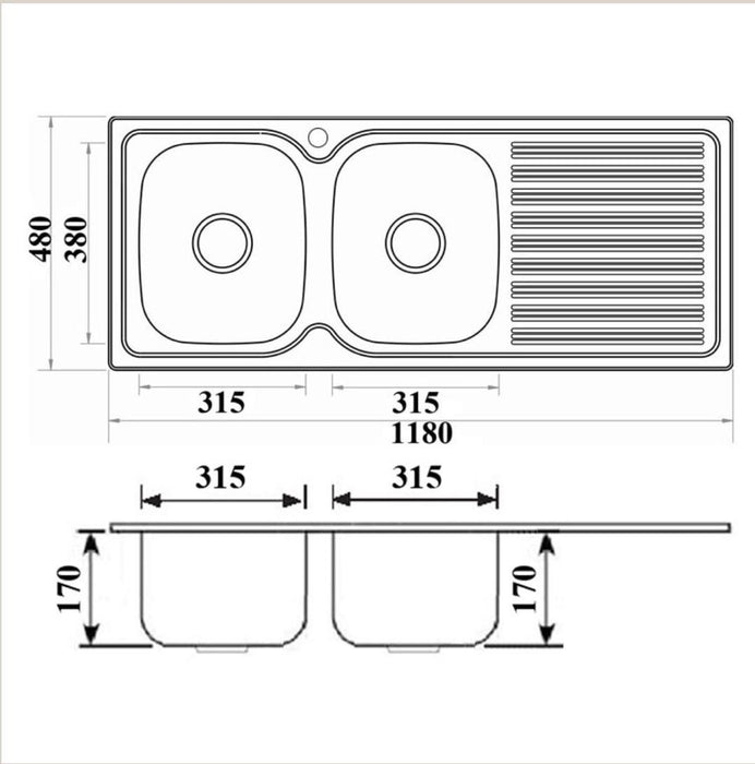 Elite 1180mm Polished Stainless Steel Double Bowl Inset Kitchen Sink - PeakReno