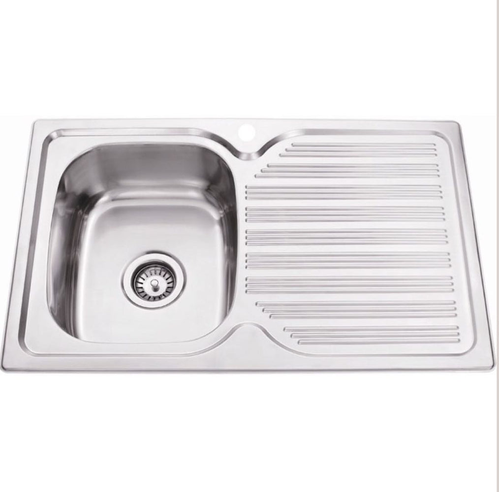 Elite 780mm Polished Stainless Steel Single Bowl Inset Kitchen Sink - PeakReno