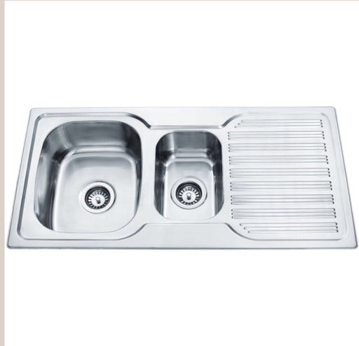 Elite 980mm Polished Stainless Steel Double Bowl Inset Kitchen Sink - PeakReno