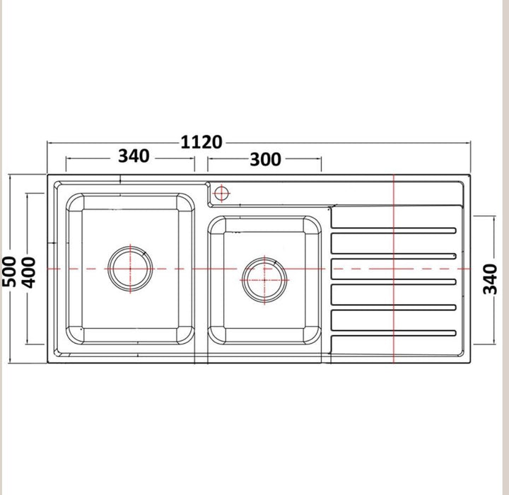 Ikon 1120mm Stainless Steel Double Bowl Inset Kitchen Sink - PeakReno