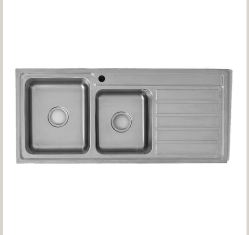 Ikon 1120mm Stainless Steel Double Bowl Inset Kitchen Sink - PeakReno