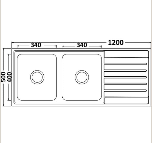 Ikon 1200mm Stainless Steel Double Bowl Inset Kitchen Sink - PeakReno