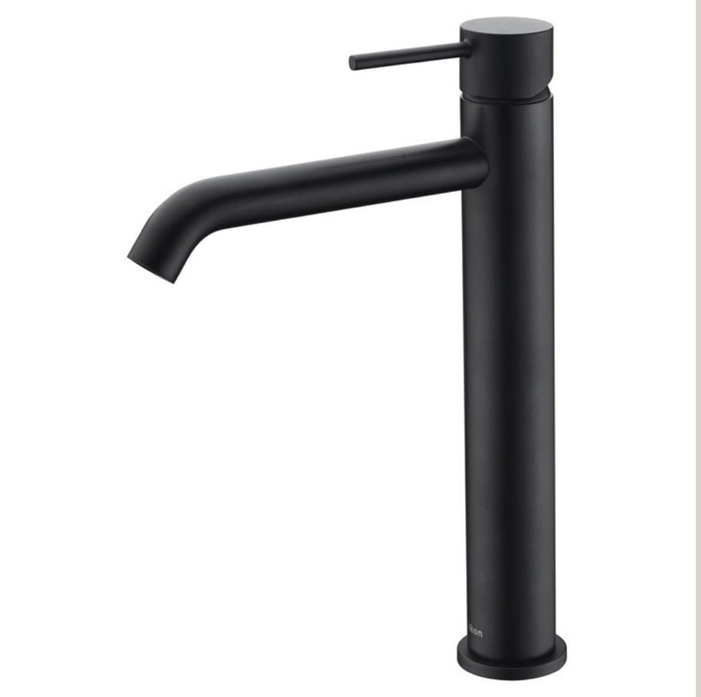 Ikon Hali Matt Black High Rise Basin Mixer - PeakReno