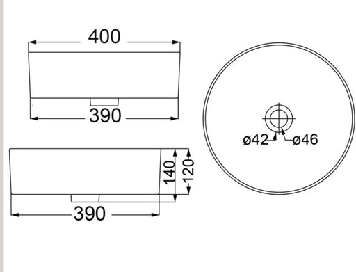 Ikon Ultra Thin Edge Artistic 400mm Round Above Counter Basin - PeakReno