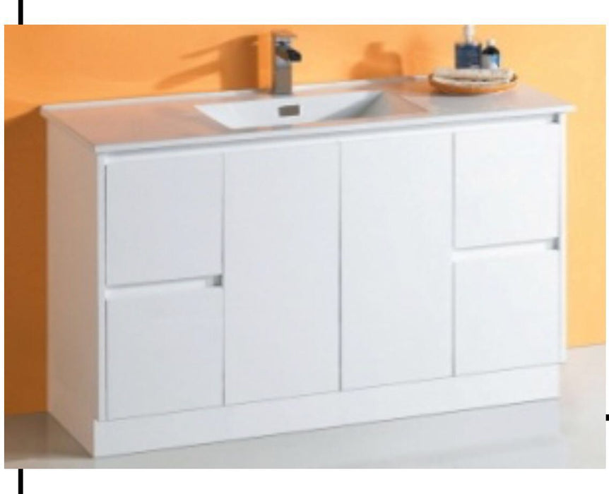 Luna 1200mm White Polyurethane Ceramic Top Vanity - PeakReno