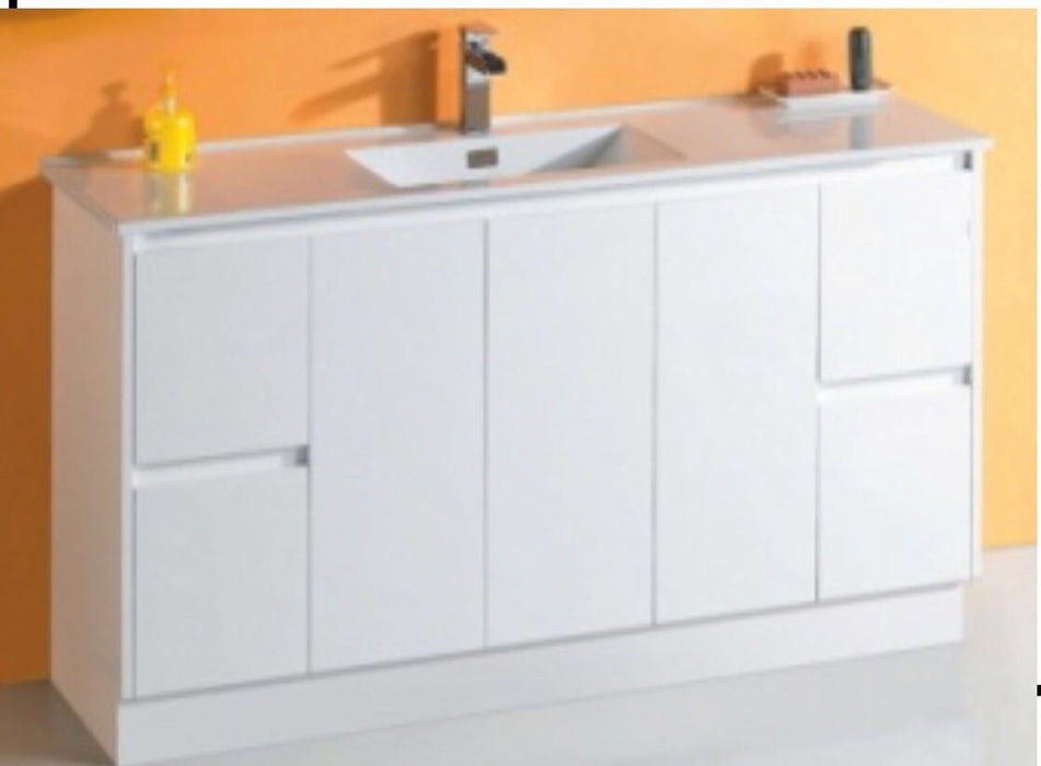 Luna 1500mm White Polyurethane Ceramic Top Vanity - PeakReno