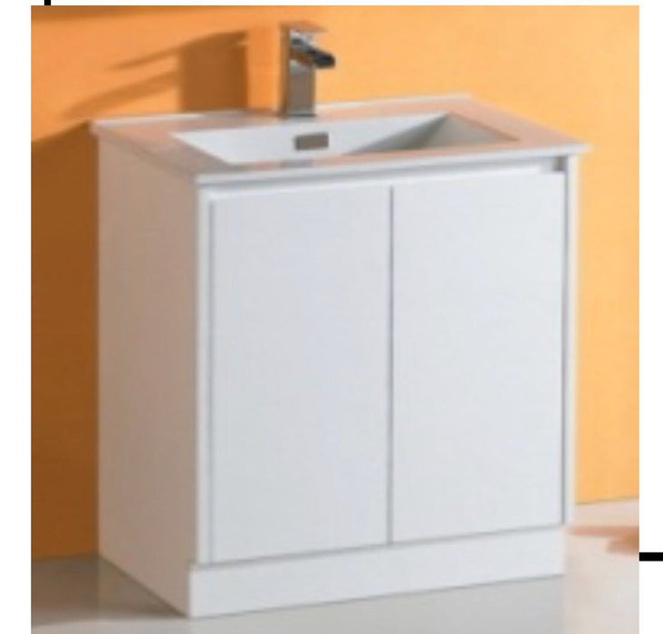 Luna 600mm White Polyurethane Ceramic Top Vanity - PeakReno