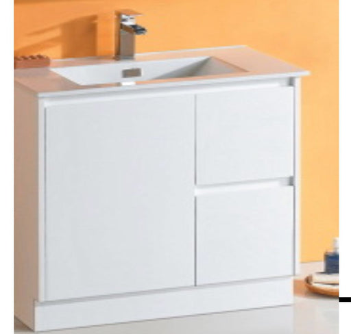 Luna 750mm White Polyurethane Ceramic Top Vanity - PeakReno