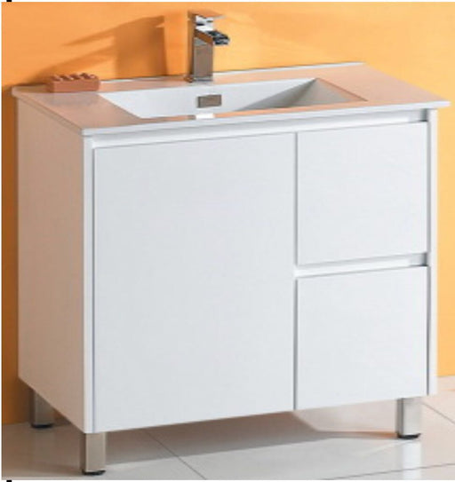 Luna 750mm White Polyurethane Ceramic Top Vanity - PeakReno