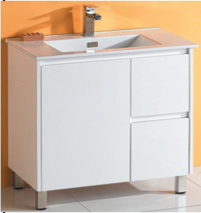 Luna 750mm White Polyurethane Ceramic Top Vanity - PeakReno