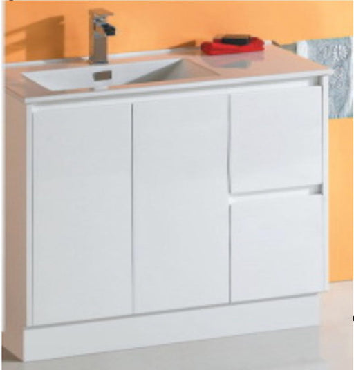 Luna 900mm White Polyurethane Ceramic Top Vanity - PeakReno