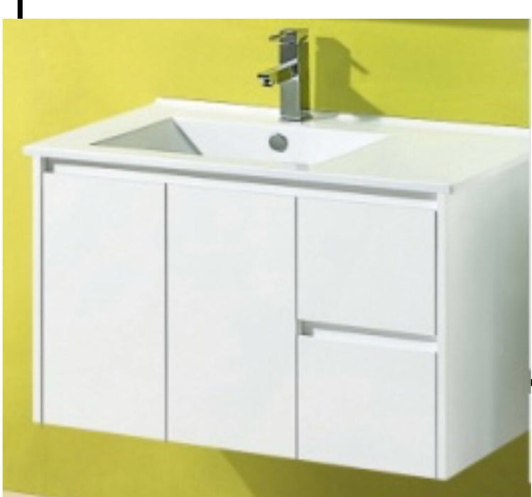 Luna 900mm White Polyurethane Wall Hung Vanity - PeakReno