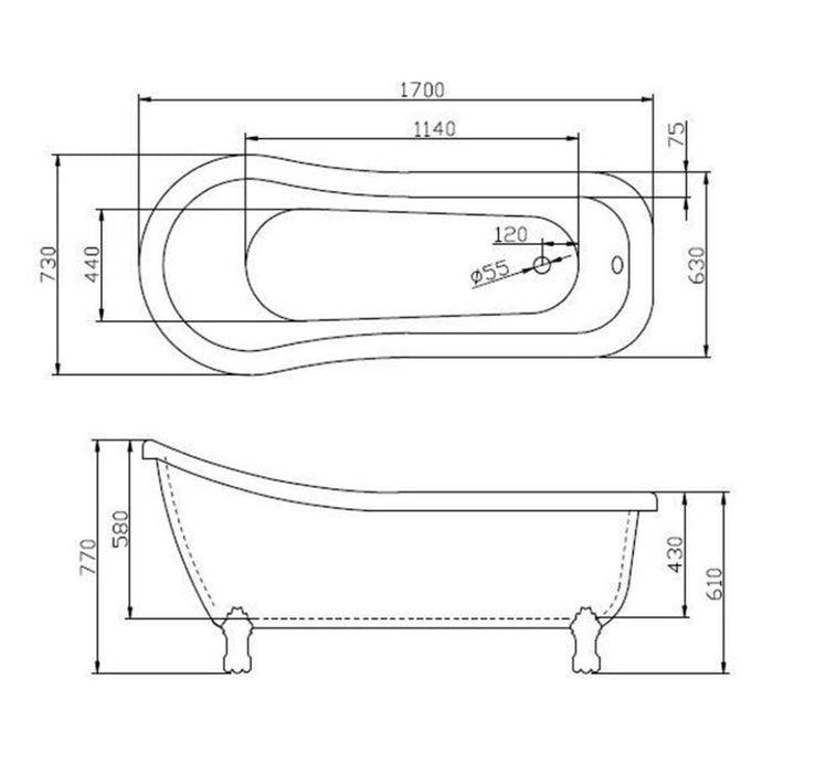 Luna Claw Foot 1700mm Freestanding Bath - PeakReno