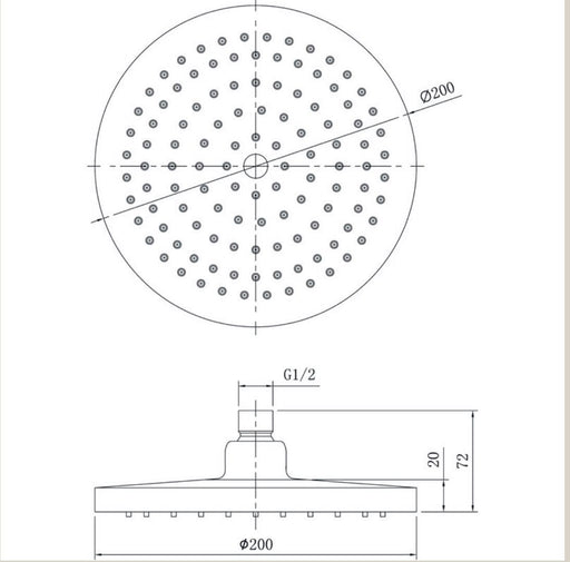 Opus 200mm ABS Round Shower Head - PeakReno