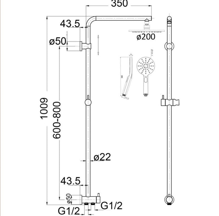 Opus Round (2 Hose) Rail Twin Shower - PeakReno