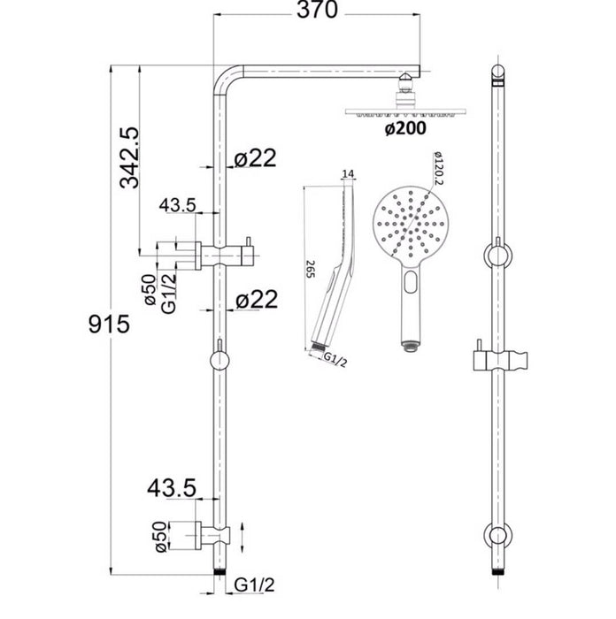 Opus Round Rail Twin Shower Set - PeakReno