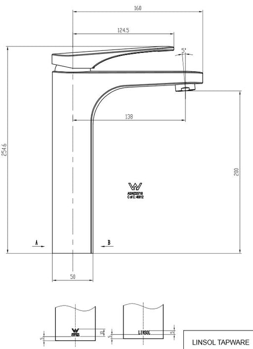 Linsol Platinum Tower Basin Mixer - PeakReno