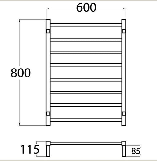 Prestige 800 x 600mm Square Heated Towel Rail - PeakReno