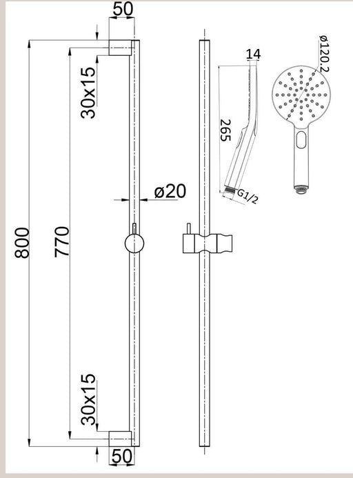 Prestige 80cms Matt Black Round Sliding Shower Rail Set - PeakReno