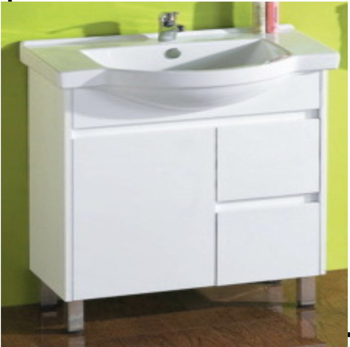 Renovator 750mm White Poluurethane Finger Pull Semi-recessed Vanity - PeakReno